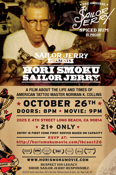 Sailor Jerry presents: Hori Smoku Sailor Jerry. October 26th - Doors: 8pm / Movie: 9pm. 2025 E 4th Street, Long Beach, CA 90814. 21+ only and first come first served based on capacity.